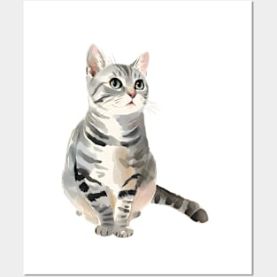 Watercolor Grey Tabby Cat Posters and Art